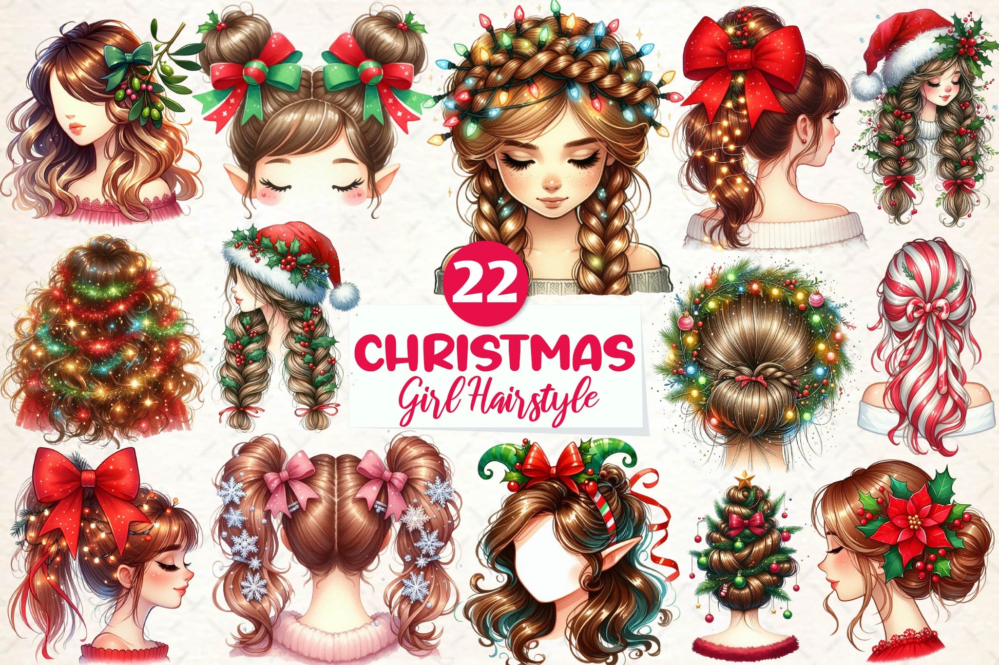 Girl Hairstyle Christmas Clipart Bundle - CraftNest - Digital Crafting and Art