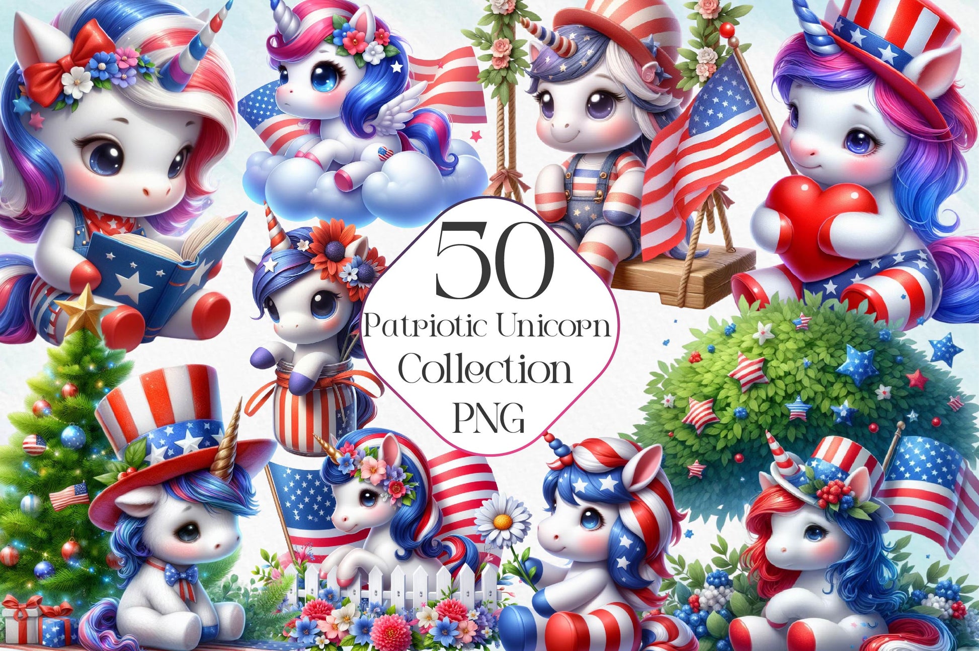 Patriotic Cute Unicorn Clipart Bundle - CraftNest - Digital Crafting and Art