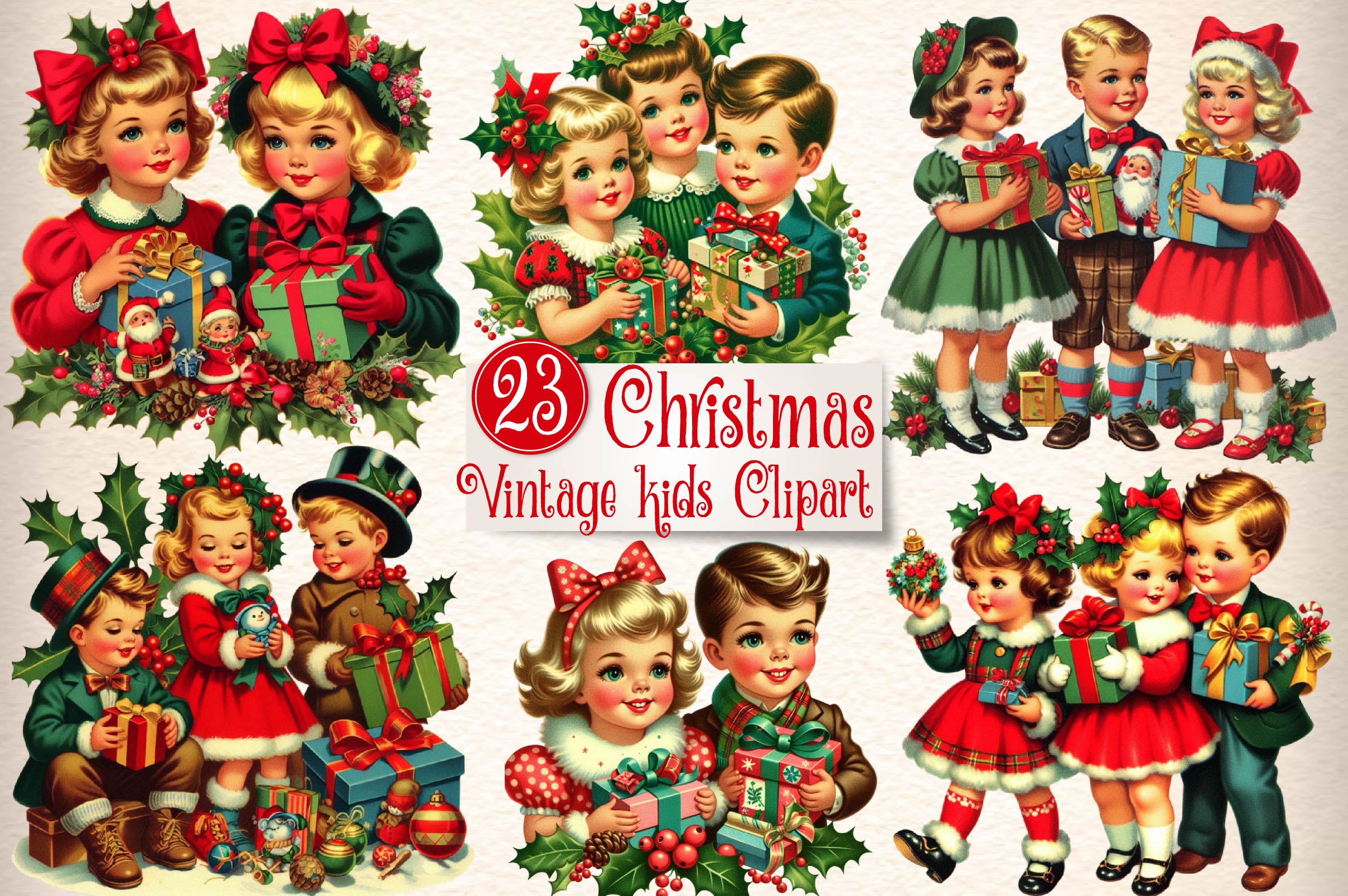 Vintage Christmas Kids Clipart Bundle - CraftNest - Digital Crafting and Art