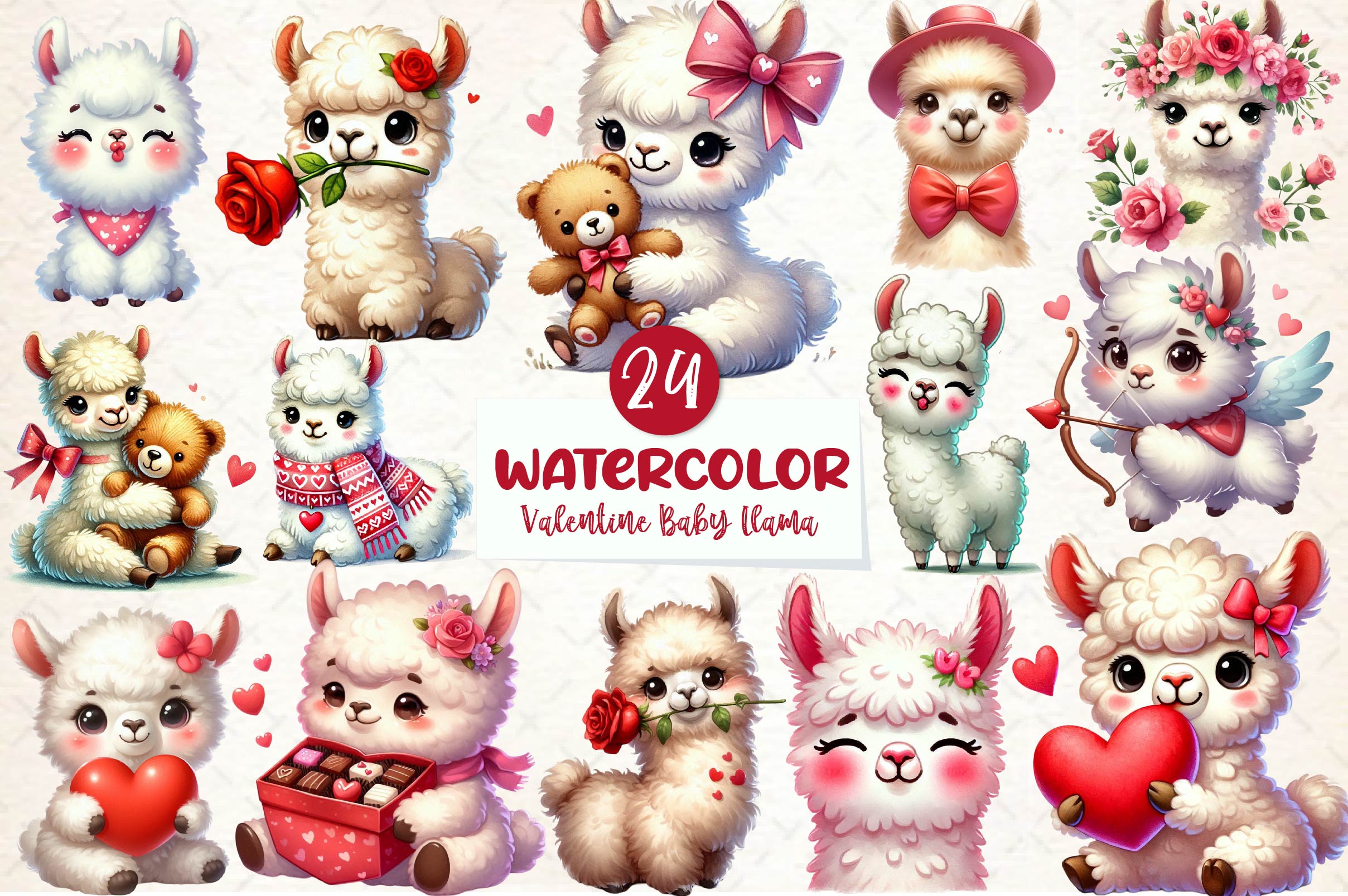 Cute Valentine Baby Llama Clipart Bundle - CraftNest - Digital Crafting and Art