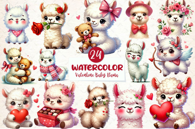 Cute Valentine Baby Llama Clipart Bundle - CraftNest - Digital Crafting and Art