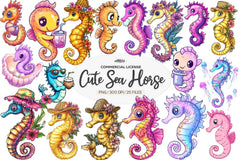 Summer Cute Sea Horse Clipart Bundle - CraftNest - Digital Crafting and Art