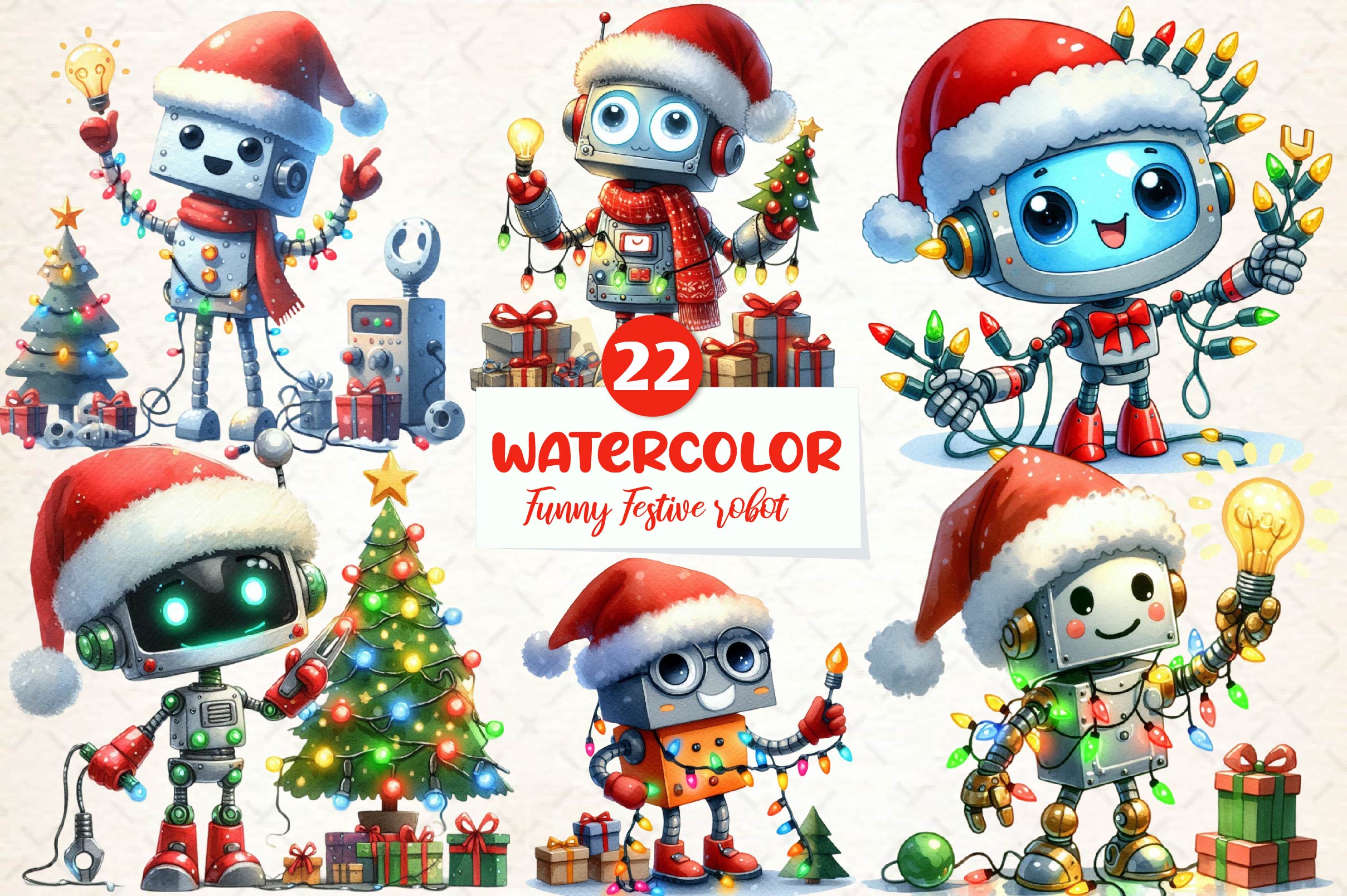 Funny Festive Robot Clipart Bundle - CraftNest - Digital Crafting and Art