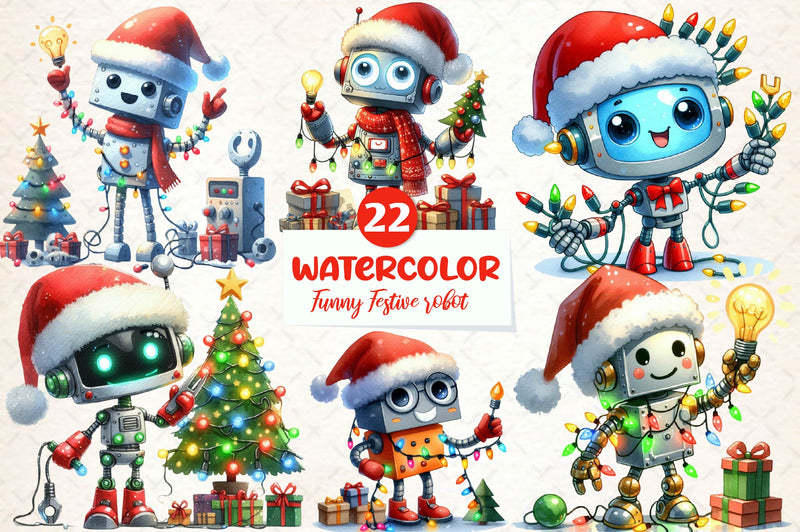 Funny Festive Robot Clipart Bundle - CraftNest - Digital Crafting and Art