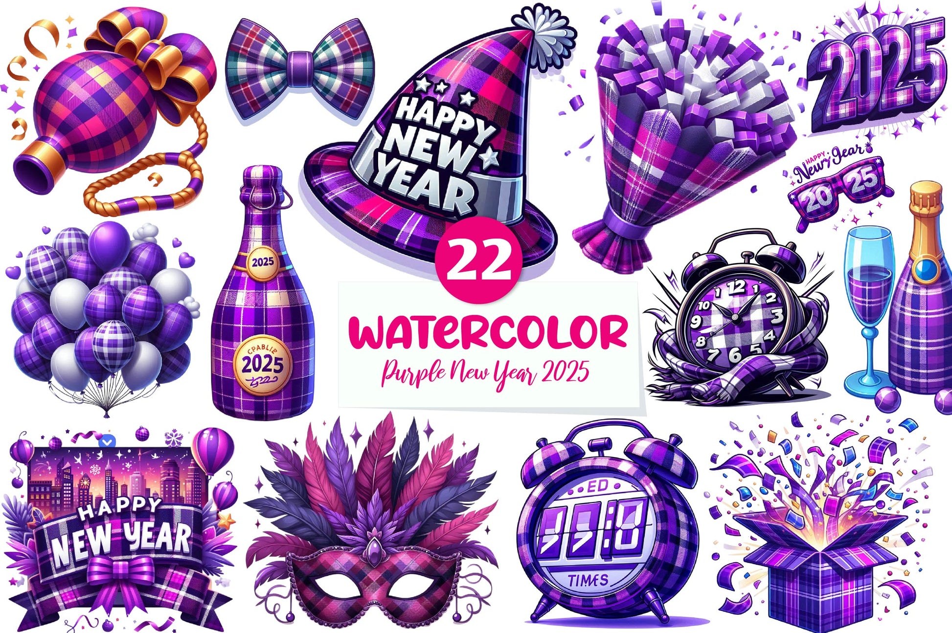 Purple New Year 2025 Clipart Bundle - CraftNest - Digital Crafting and Art