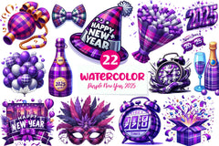 Purple New Year 2025 Clipart Bundle - CraftNest - Digital Crafting and Art