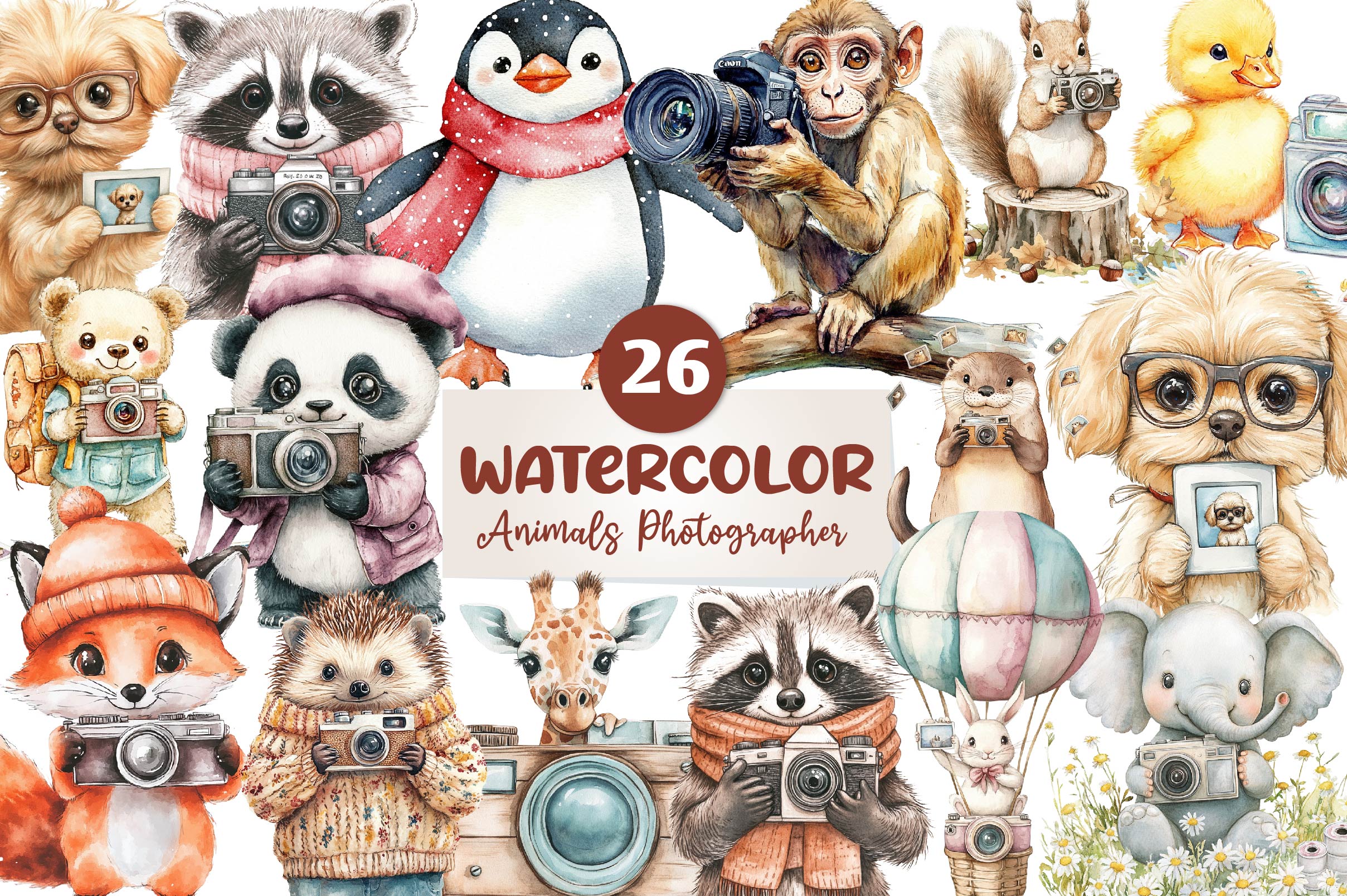 Cute Animals Photographer Clipart Bundle - CraftNest - Digital Crafting and Art