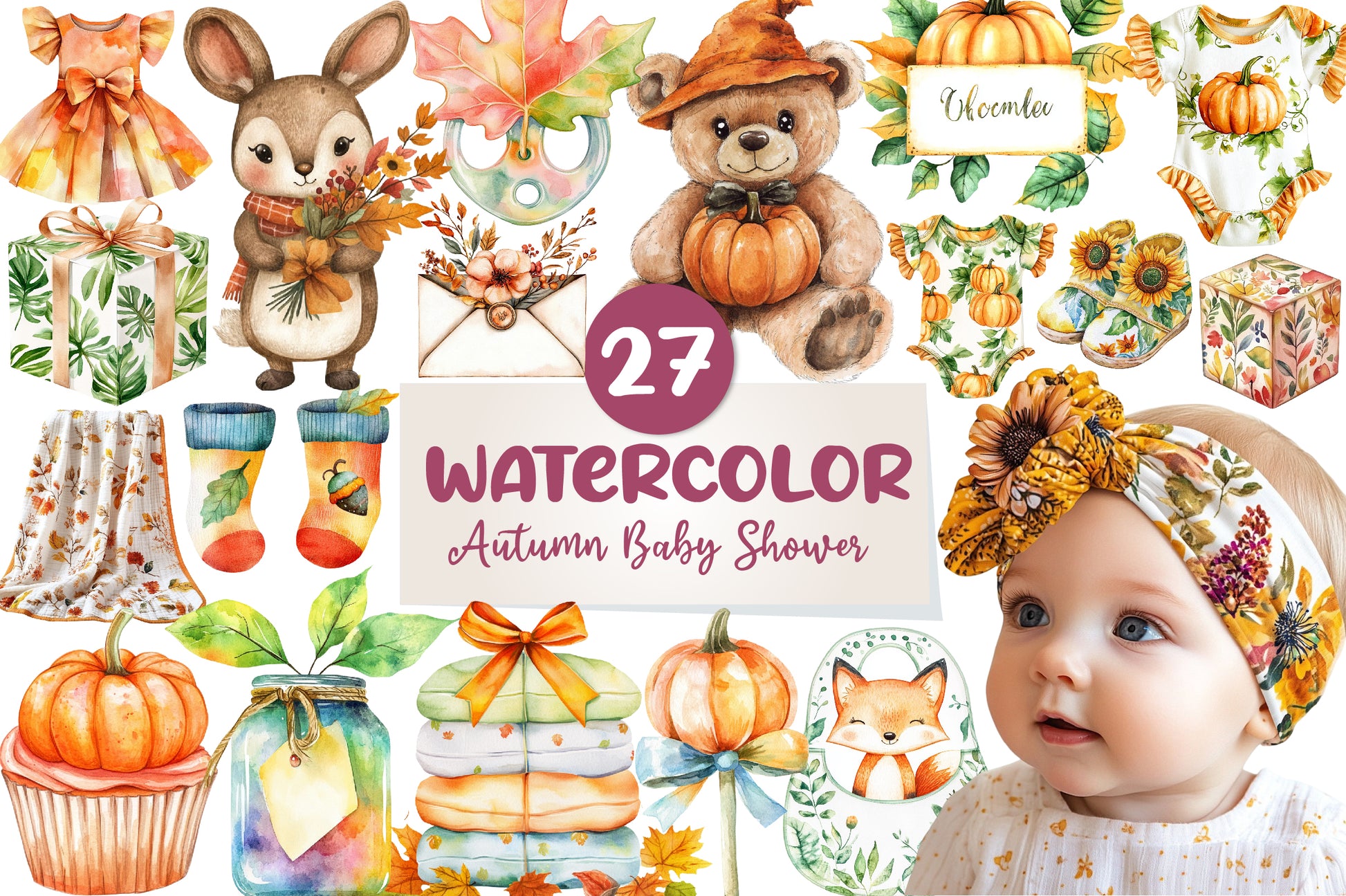 Autumn Baby Shower Clipart Bundle - CraftNest - Digital Crafting and Art