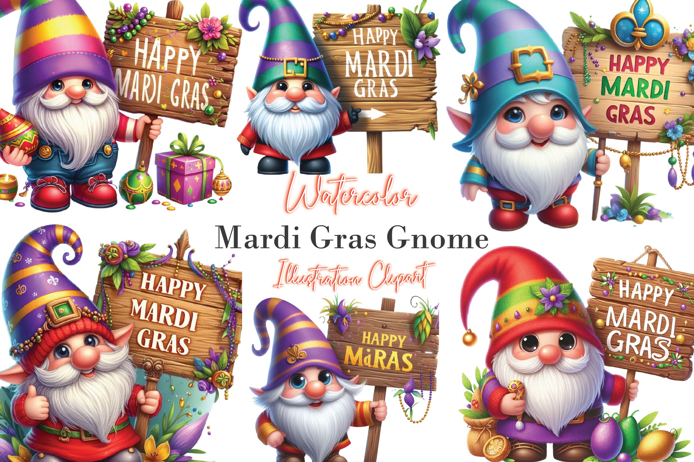 Happy Mardi Gras Gnome Clipart Bundle - CraftNest - Digital Crafting and Art