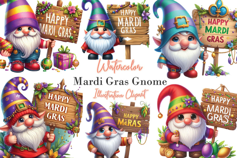 Happy Mardi Gras Gnome Clipart Bundle - CraftNest - Digital Crafting and Art