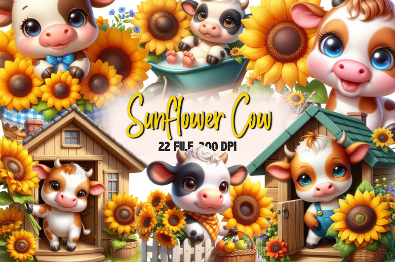 Sunflower Cow Clipart Bundle - CraftNest - Digital Crafting and Art
