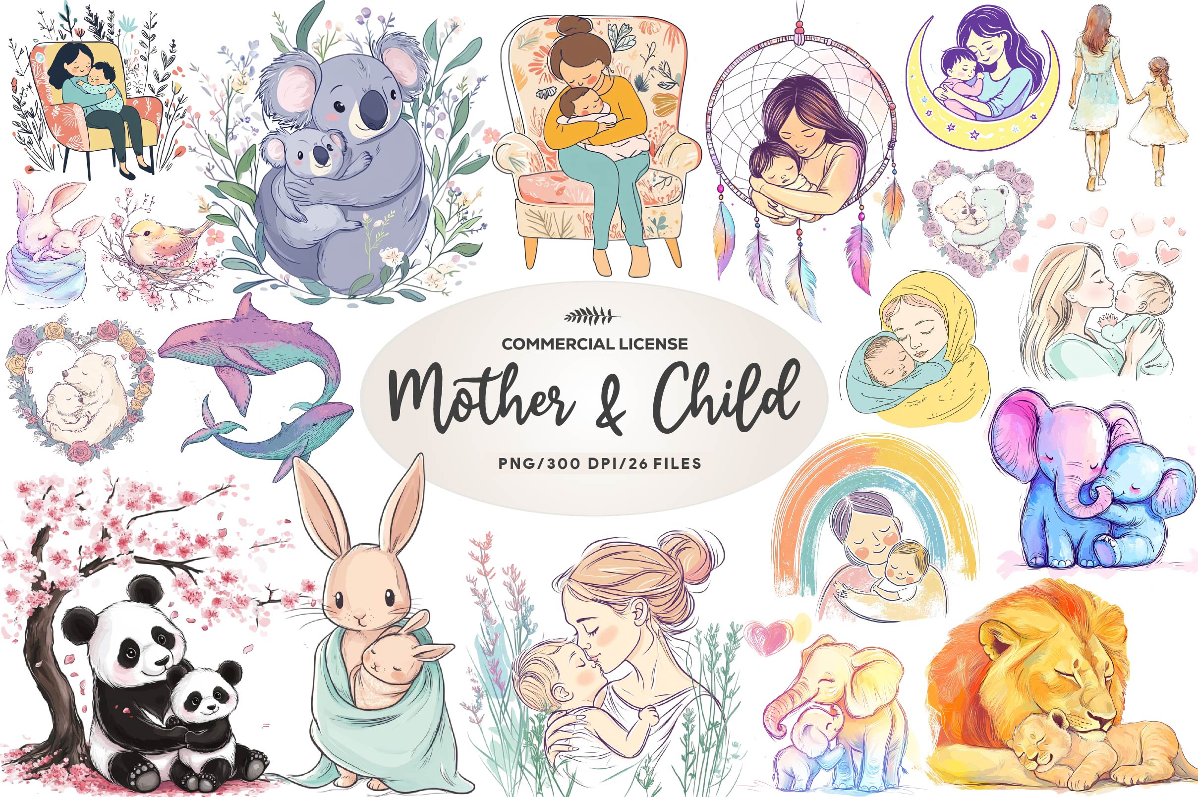 Pastel Mothers & Child Clipart Bundle - CraftNest - Digital Crafting and Art