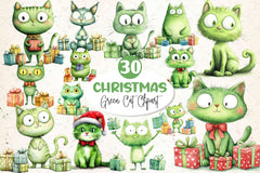 Cute Green Christmas Cat Clipart Bundle 2 - CraftNest - Digital Crafting and Art