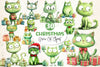Cute Green Christmas Cat Clipart Bundle 2