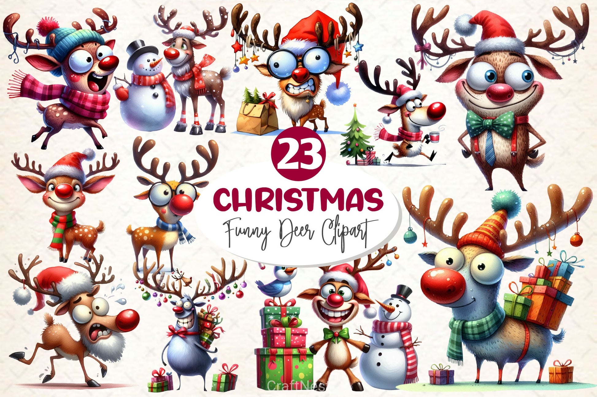 Funny Christmas Deer Clipart Bundle 2 - CraftNest - Digital Crafting and Art