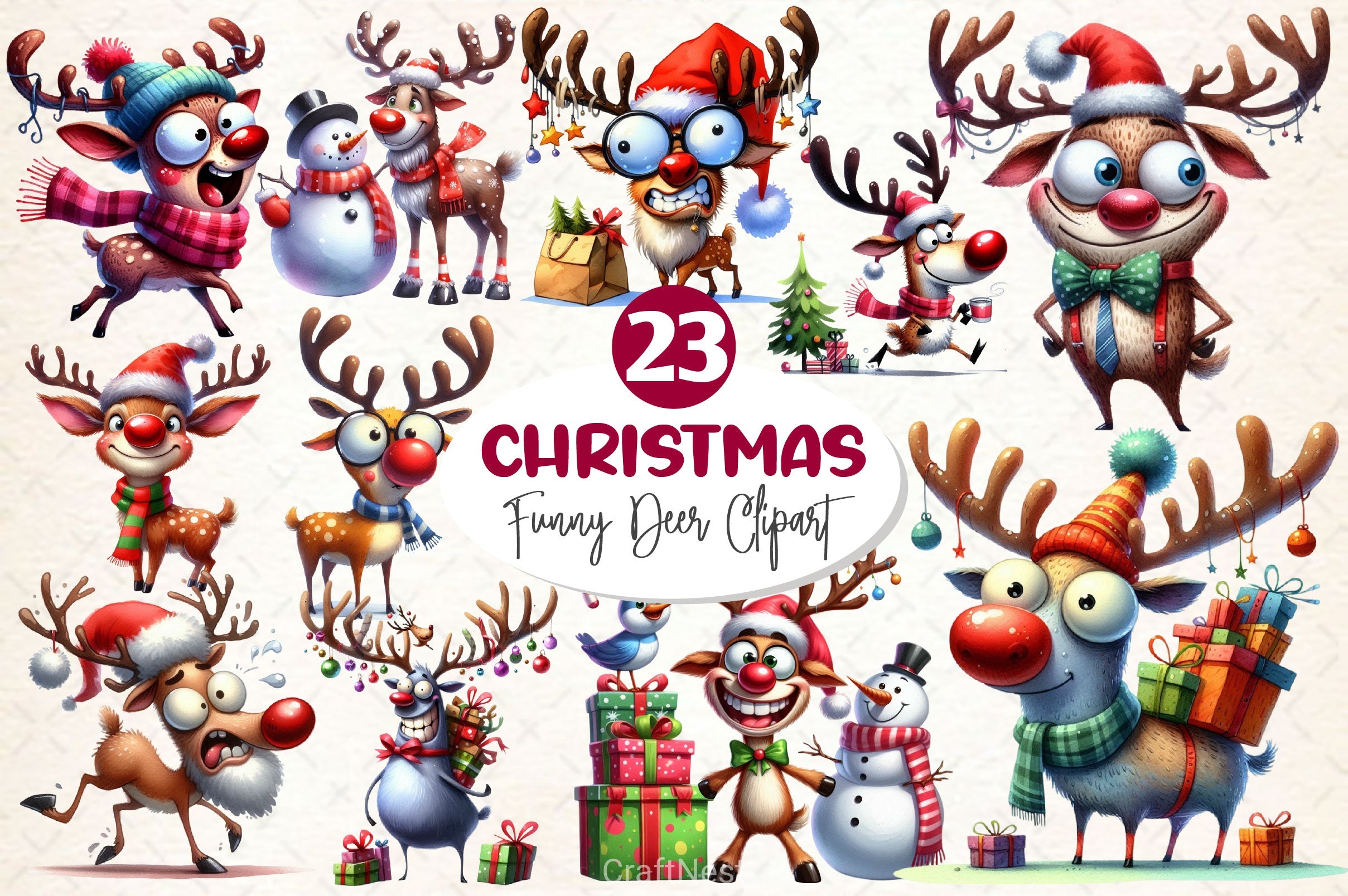 Funny Christmas Deer Clipart Bundle 2 - CraftNest - Digital Crafting and Art