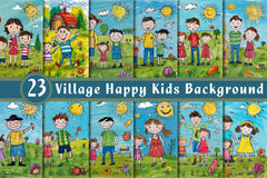 Village Happy Kids Background Clipart Bundle - CraftNest - Digital Crafting and Art