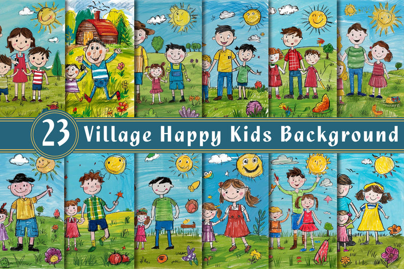 Village Happy Kids Background Clipart Bundle - CraftNest - Digital Crafting and Art