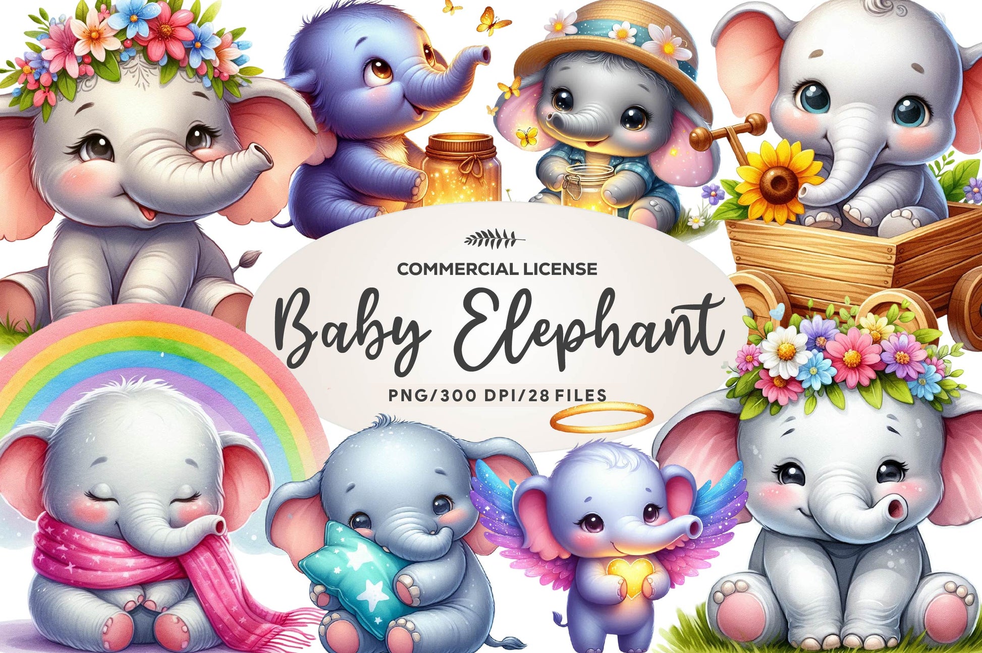 Cute Baby Elephant Clipart Bundle - CraftNest - Digital Crafting and Art