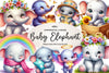 Cute Baby Elephant Clipart Bundle