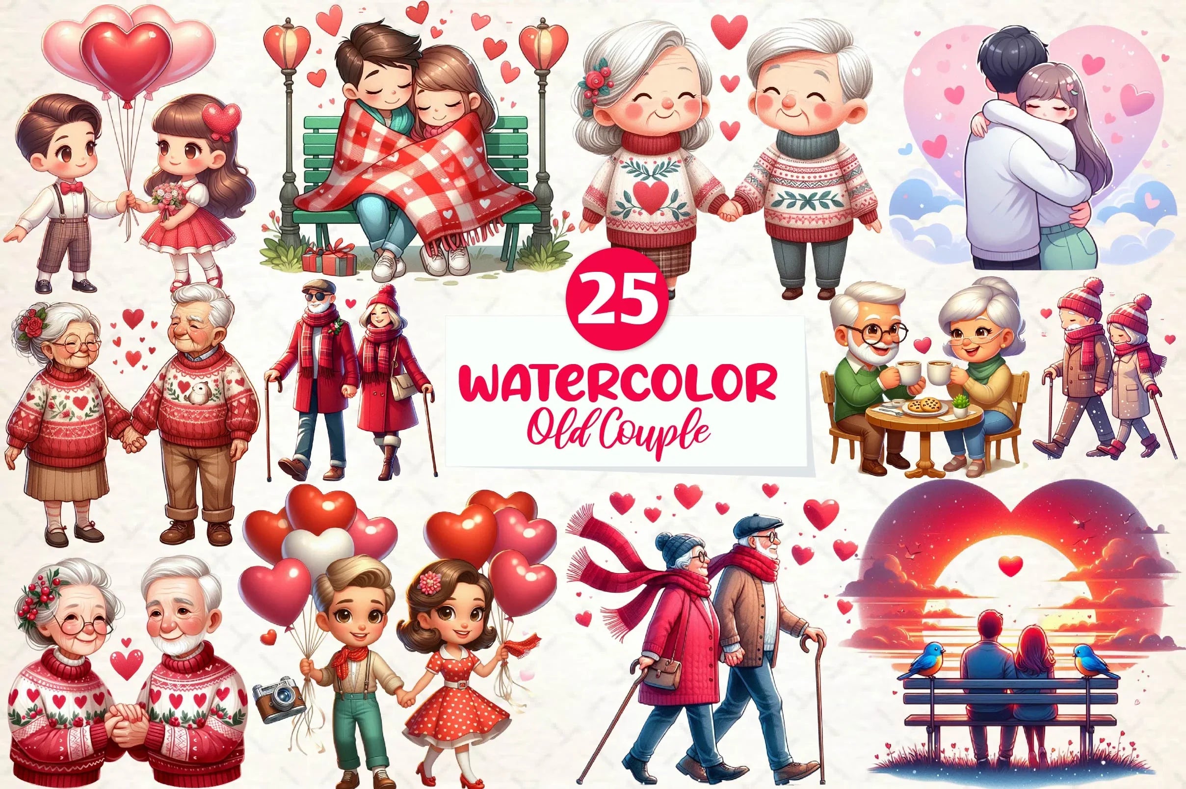 Old Couple Valentine's Day Clipart Bundle - CraftNest - Digital Crafting and Art