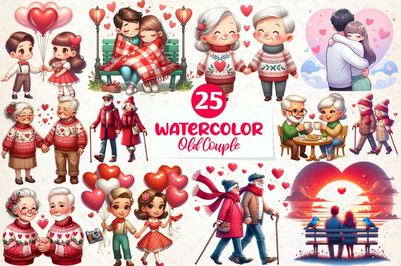 Old Couple Valentine's Day Clipart Bundle - CraftNest - Digital Crafting and Art