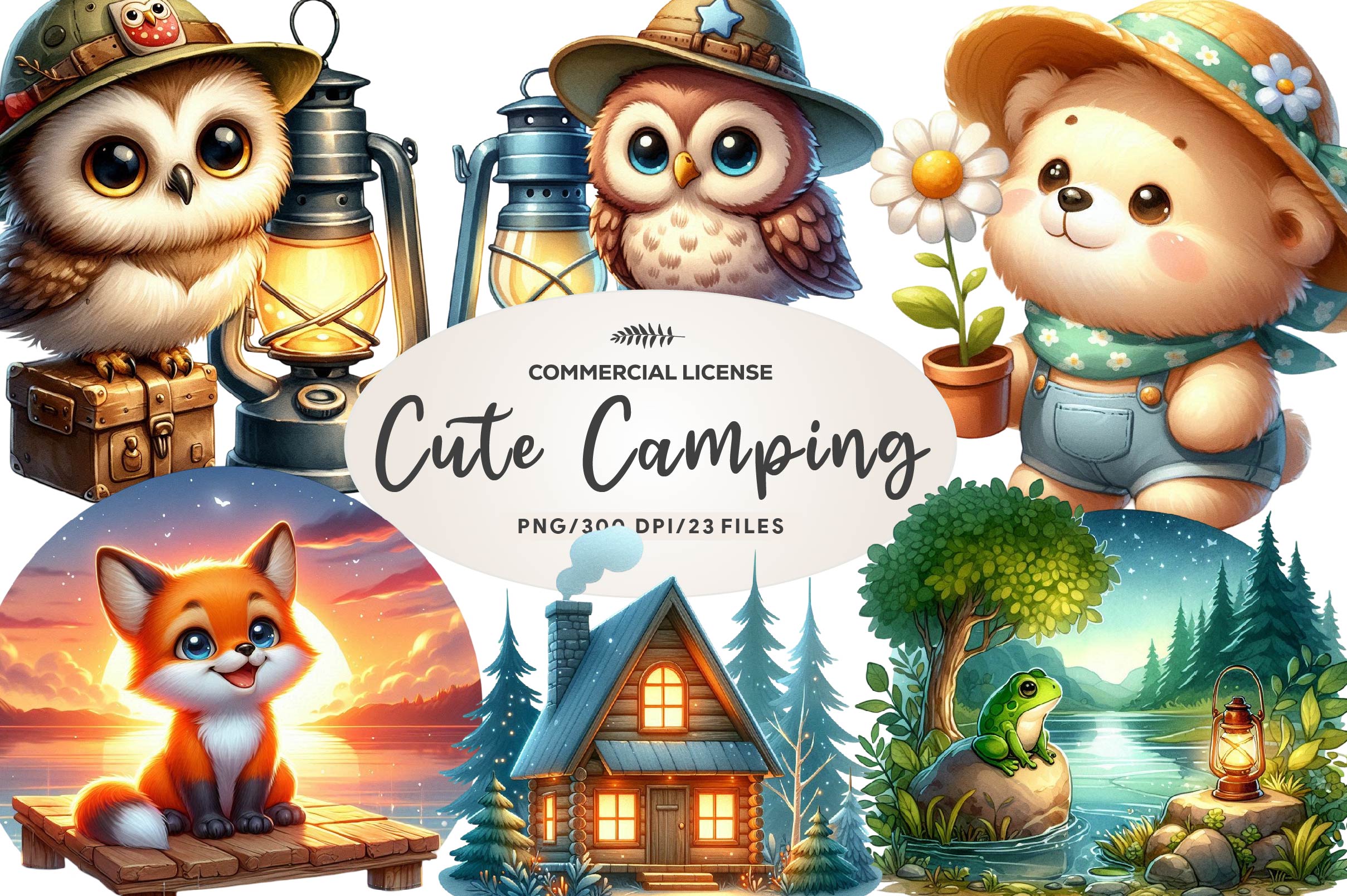 Cute Camping Water Color Clipart Bundle - CraftNest - Digital Crafting and Art