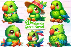 Cute And Funny Green Parrot Clipart Bundle - CraftNest - Digital Crafting and Art