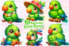 Cute And Funny Green Parrot Clipart Bundle