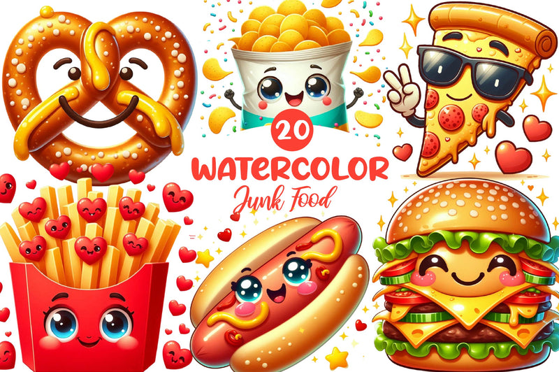 Cute Junk Food Clipart Bundle - CraftNest - Digital Crafting and Art