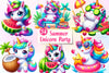 Funny Unicorn In Pool Party Clipart Bundle