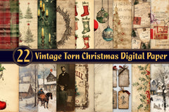 Vintage Torn Christmas Digital Paper - CraftNest - Digital Crafting and Art