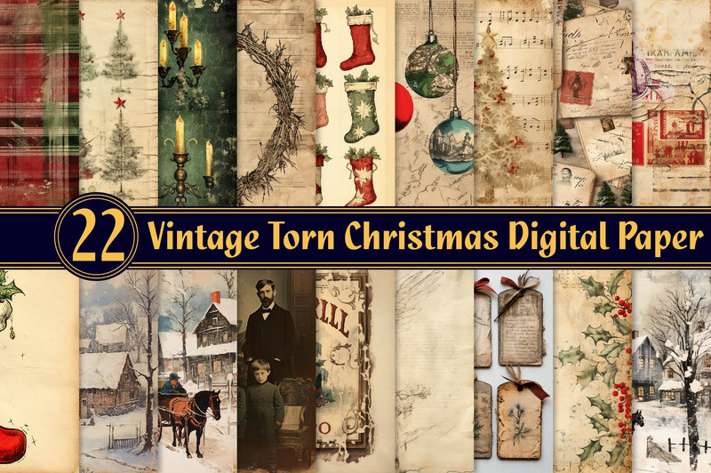 Vintage Torn Christmas Digital Paper - CraftNest - Digital Crafting and Art