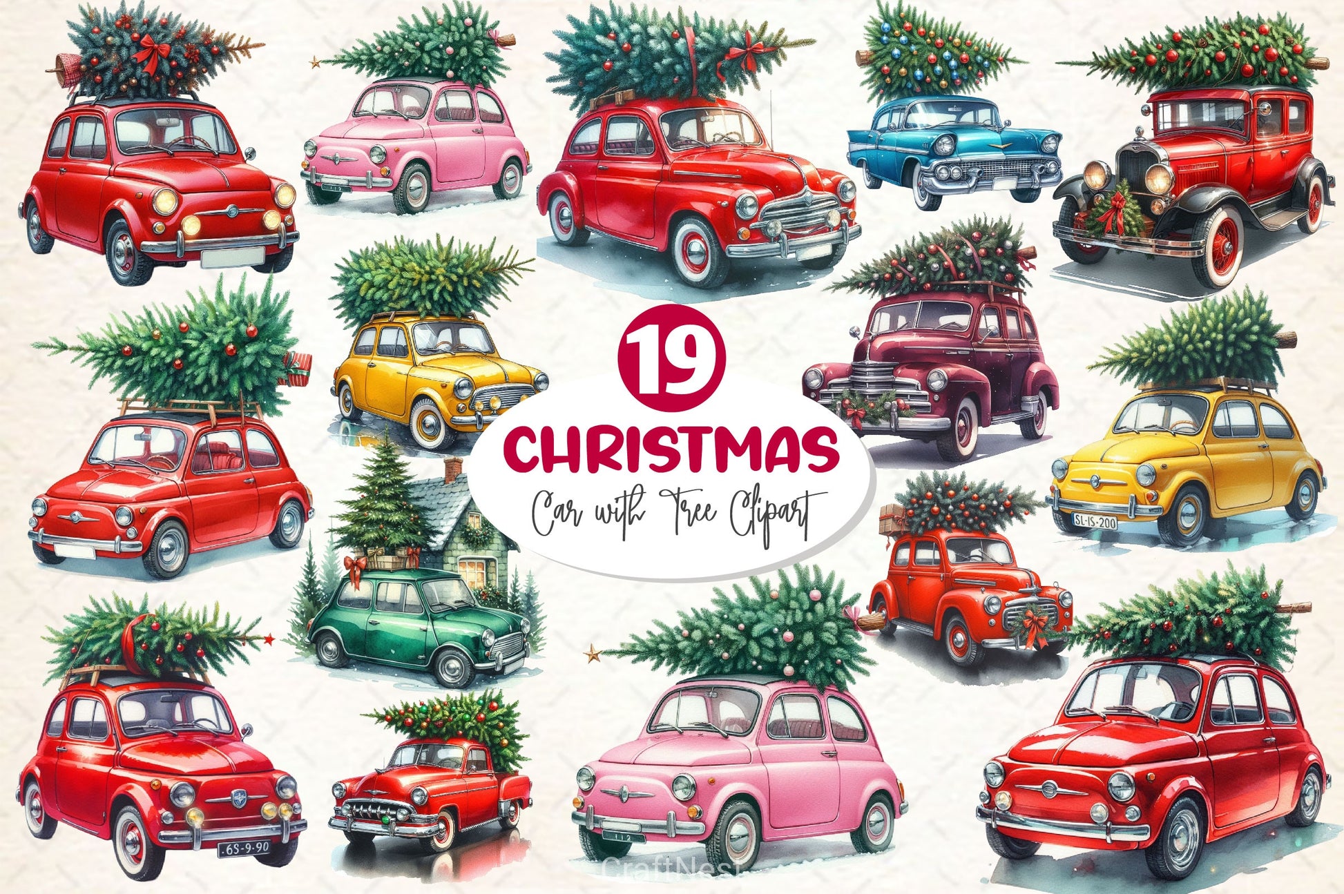 Christmas Car With Tree Clipart Bundle - CraftNest - Digital Crafting and Art