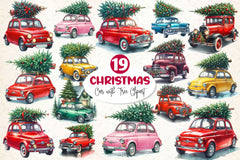 Christmas Car With Tree Clipart Bundle - CraftNest - Digital Crafting and Art