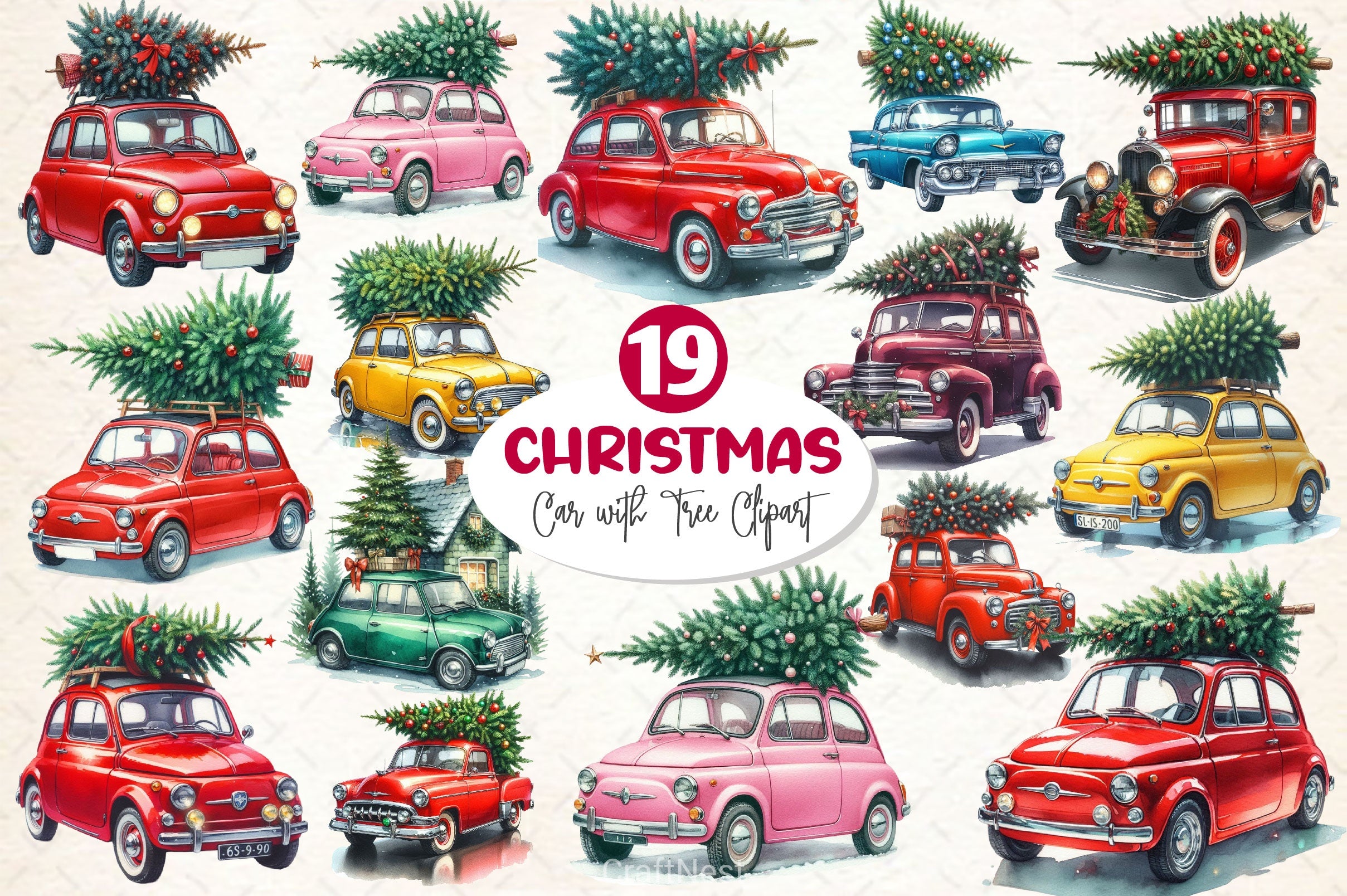 Christmas Car With Tree Clipart Bundle - CraftNest - Digital Crafting and Art