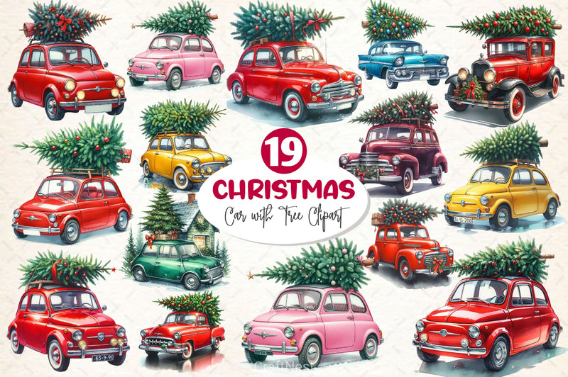 Christmas Car With Tree Clipart Bundle - CraftNest - Digital Crafting and Art