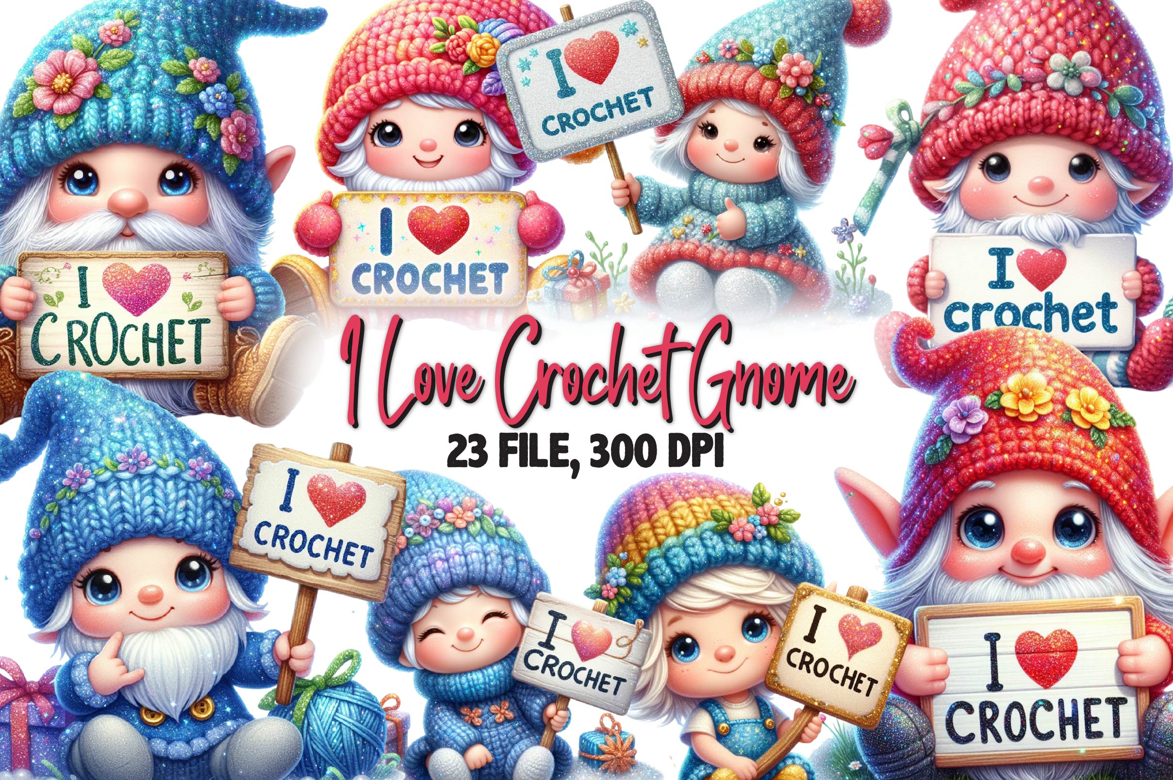 I Love Crochet Gnome Clipart Bundle - CraftNest - Digital Crafting and Art