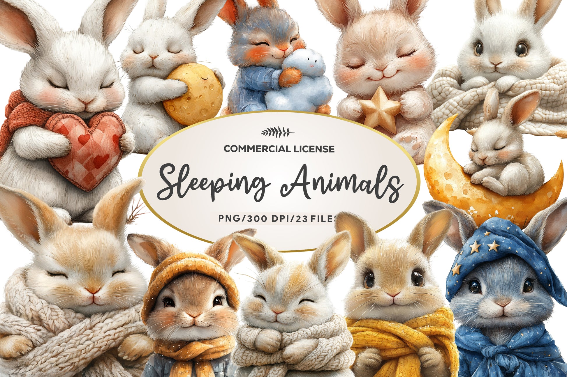 Bunny Neutral Sleeping Animals Clipart Bundle - CraftNest - Digital Crafting and Art