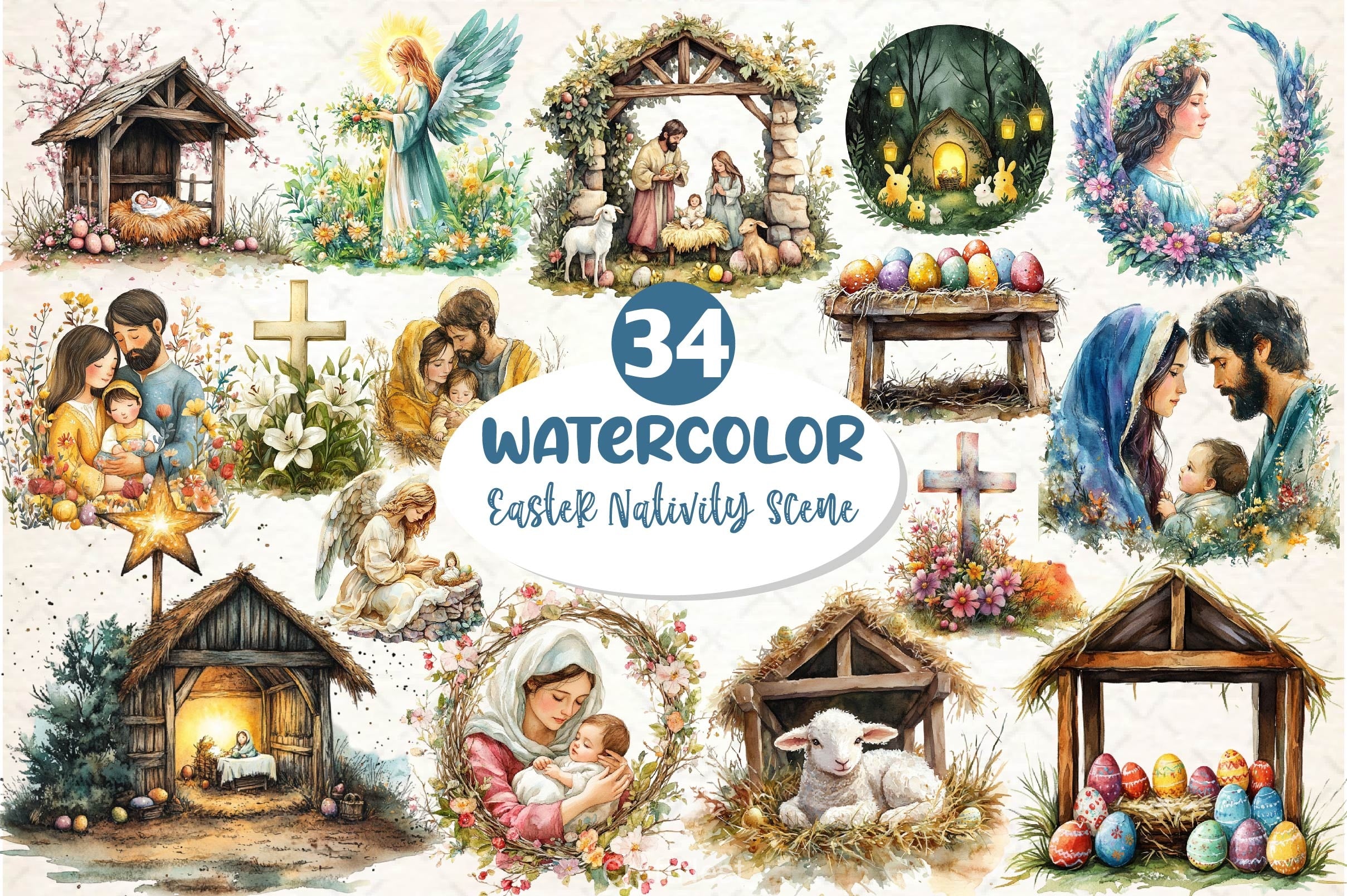 Easter Nativity Scene Clipart Bundle 2 - CraftNest - Digital Crafting and Art