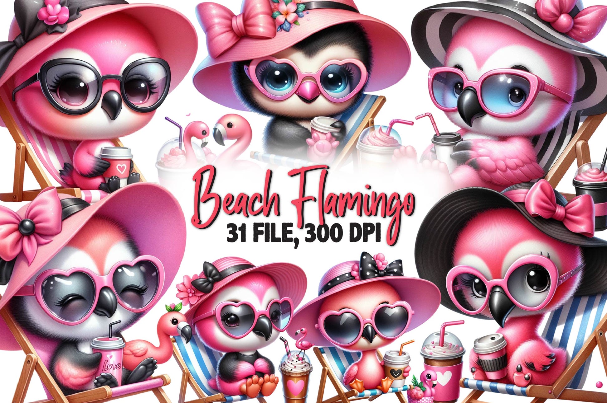 Chic Beach Flamingo Clipart Bundle - CraftNest - Digital Crafting and Art