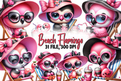 Chic Beach Flamingo Clipart Bundle - CraftNest - Digital Crafting and Art