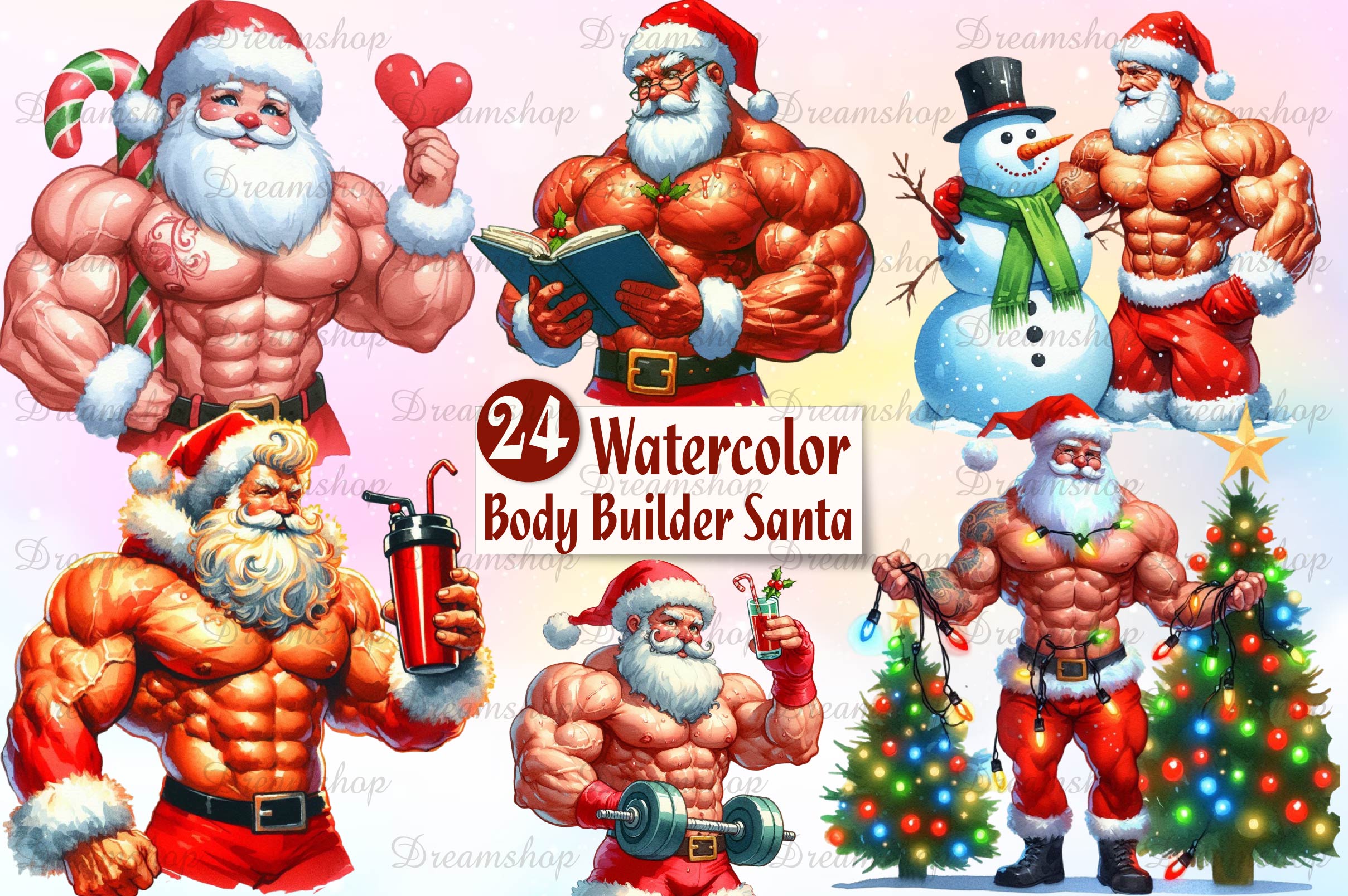 Body Builder Claus Santa Clipart Bundle - CraftNest - Digital Crafting and Art