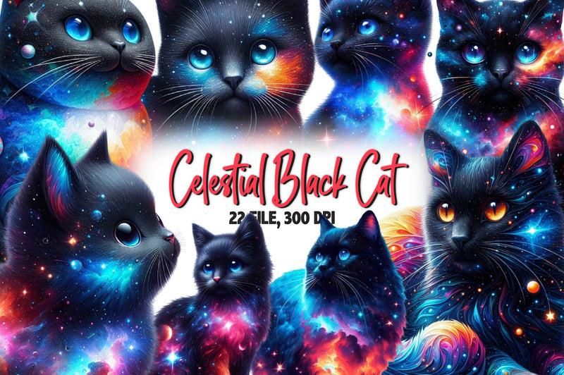 Celestial Black Cat Magic Cat Clipart Bundle - CraftNest - Digital Crafting and Art
