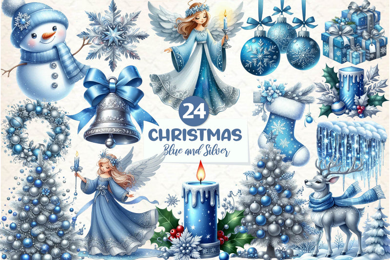 Blue And Silver Christmas Clipart Bundle - CraftNest - Digital Crafting and Art