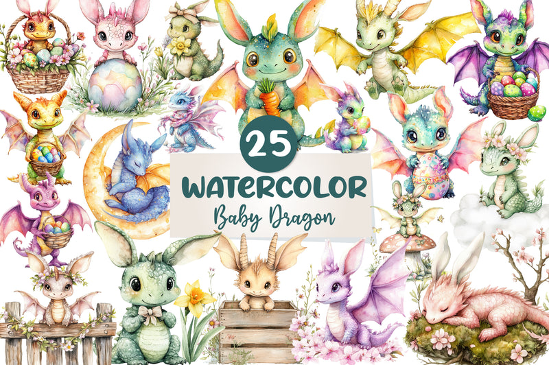 Baby Dragon With Bunny Ears Clipart Bundle - CraftNest - Digital Crafting and Art