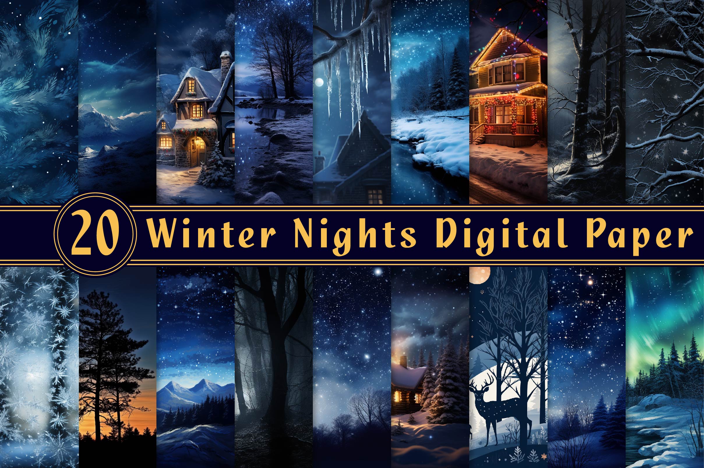 Winter Nights Digital Paper - CraftNest - Digital Crafting and Art