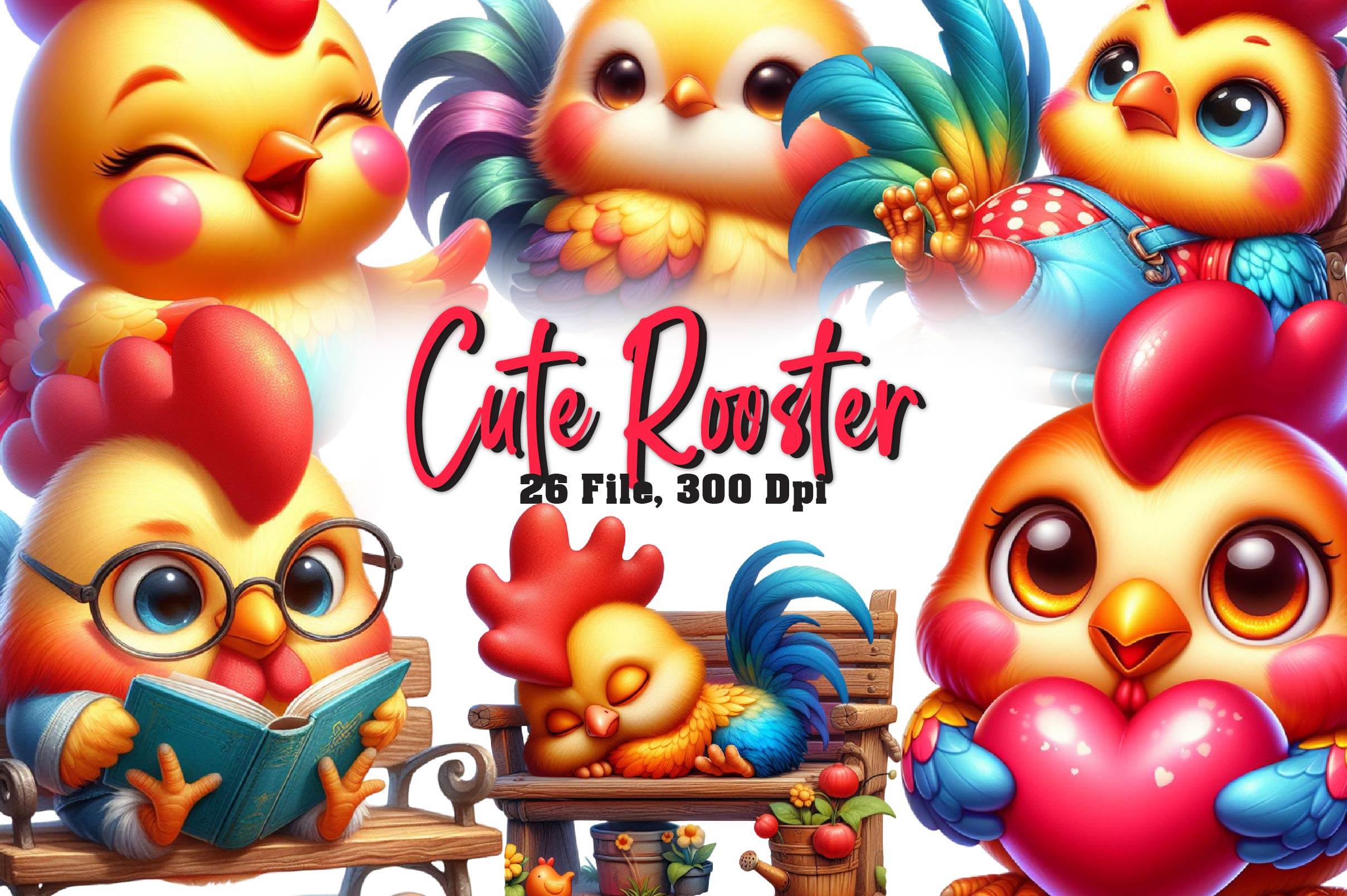 Cute Rooster Clipart Bundle - CraftNest - Digital Crafting and Art