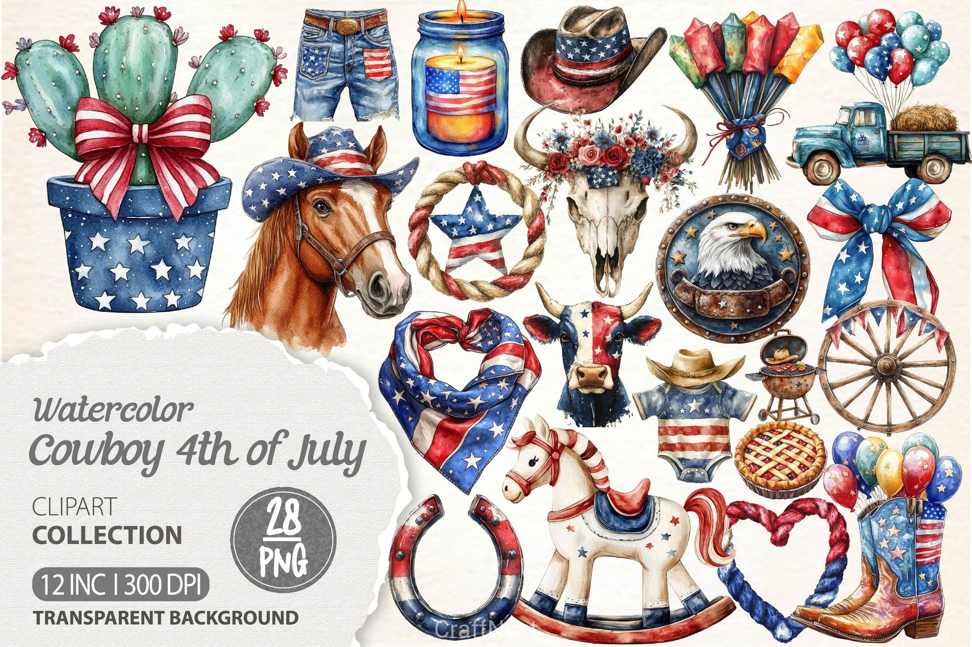 America Cowboy 4th Of July Clipart Bundle - CraftNest - Digital Crafting and Art