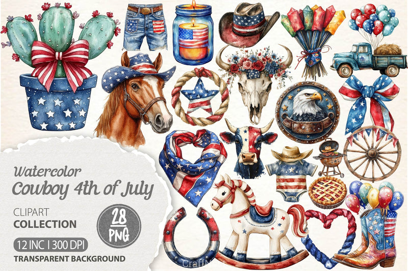 America Cowboy 4th Of July Clipart Bundle - CraftNest - Digital Crafting and Art